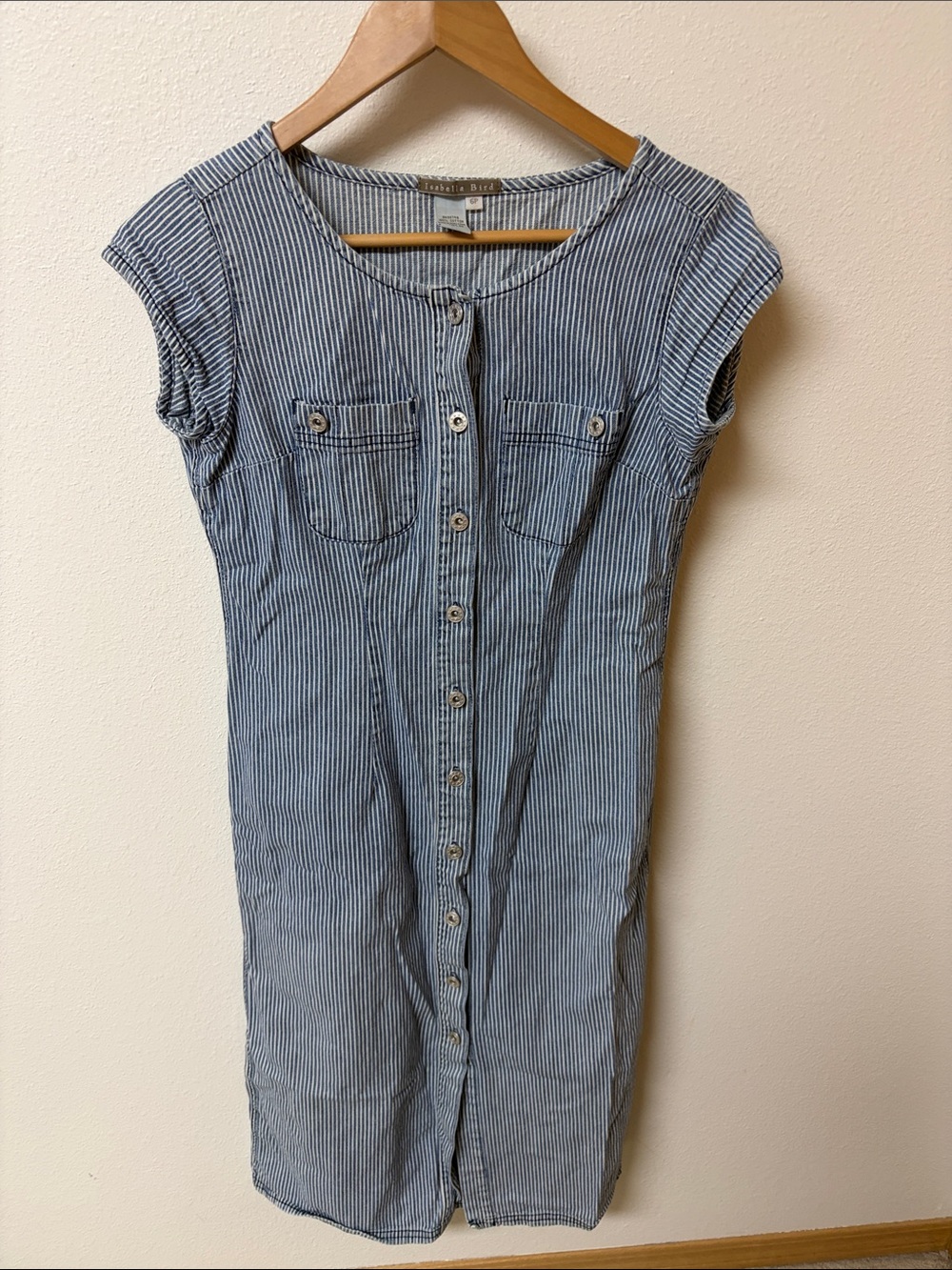 Isabella Bird Blue and White Striped Button-Down cotton dress women’s size 6p